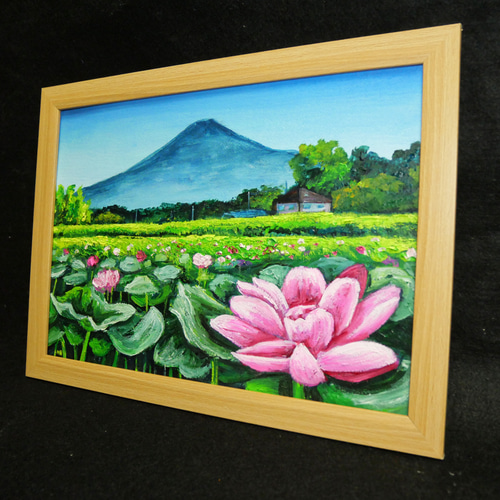 油絵 絵画 【蓮の花と富士山】 絵画 HR 通販 16320290｜Creema(クリーマ)
