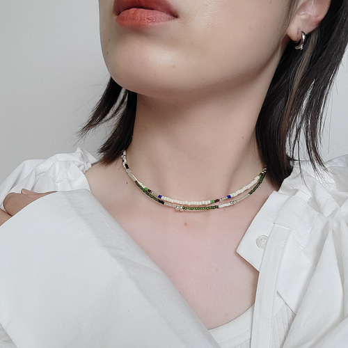 ビーズチョーカーmatcha latte ビーズアクセサリー ビーズ