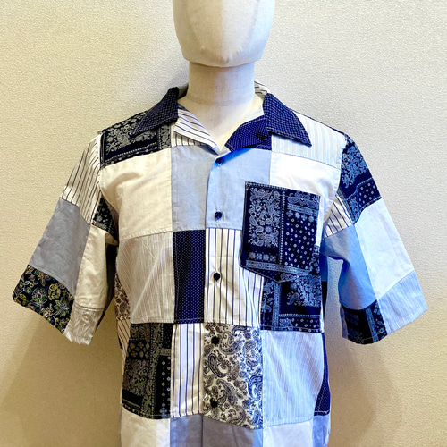 ゐ着るものや ハンドメイド パッチワーク アロハシャツ L