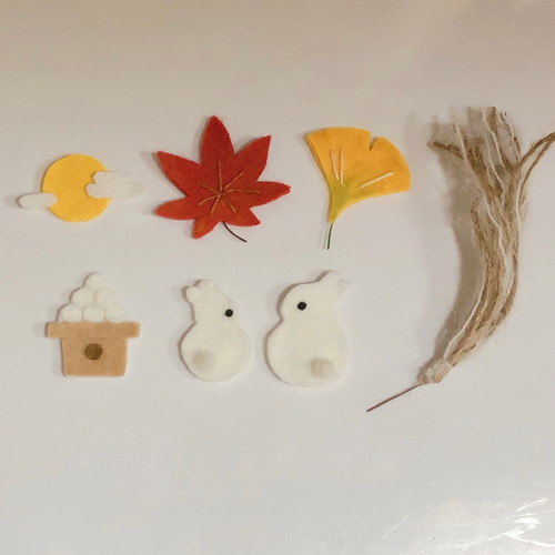 予約販売】十五夜 お月見うさぎ フェルト ガーランド つるし飾り 7点