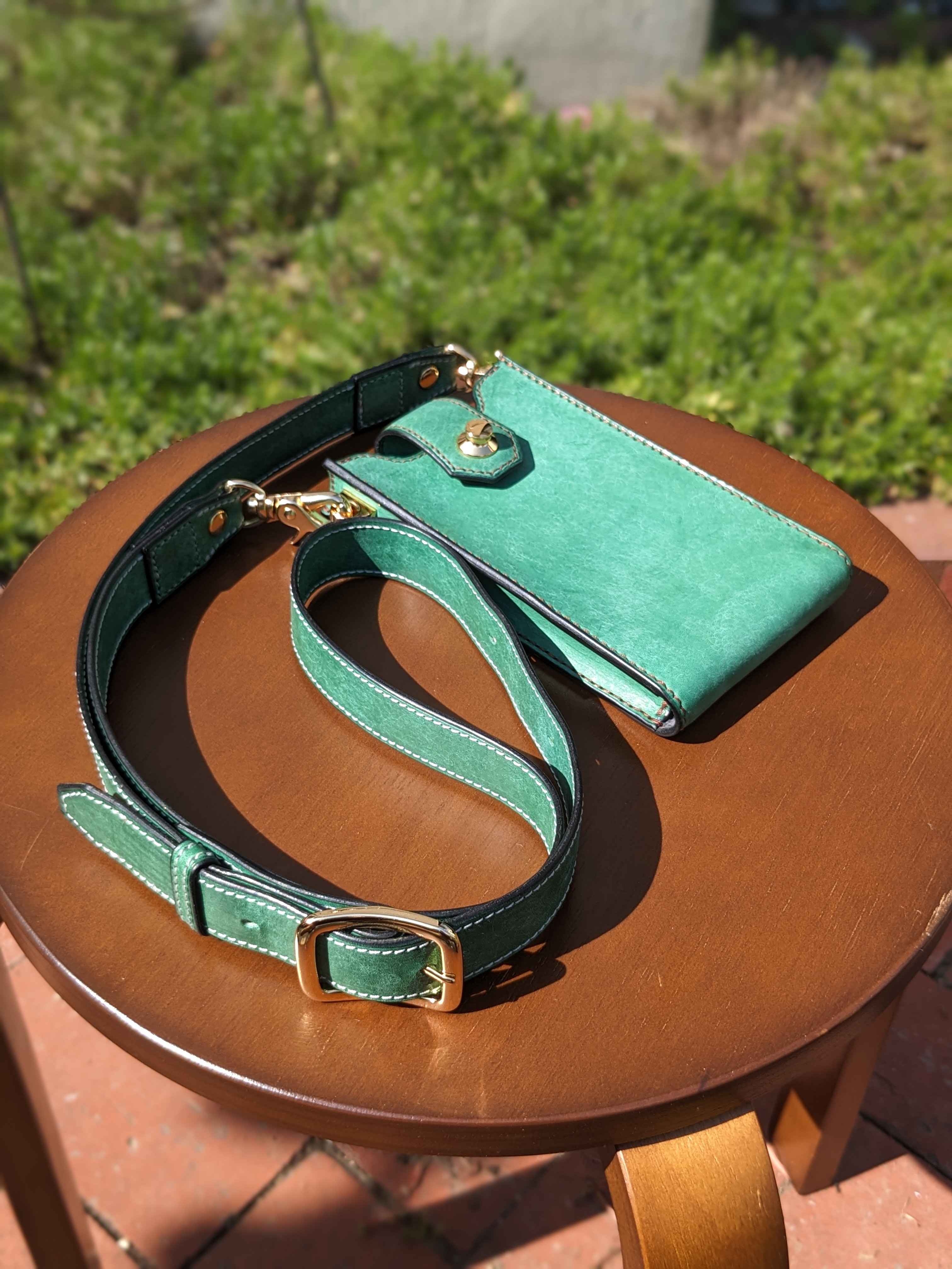 本革　レザー　スマホショルダー　ターコイズグリーン ＃2