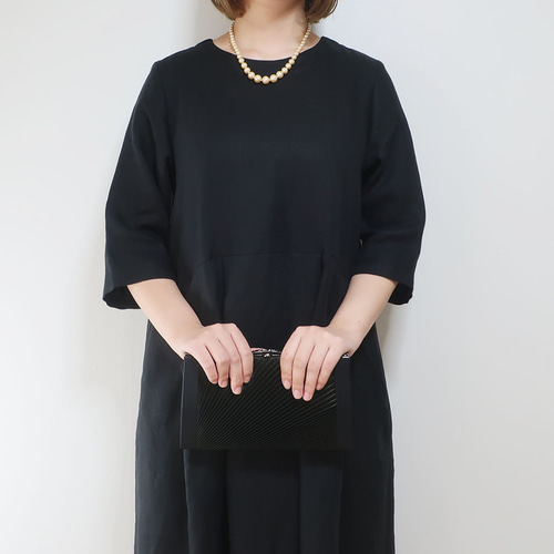 リネン丸襟半袖前開きワンピースロイヤルブルー美品 M～L,LL～3L 着丈,色選べる フォーマル対応 丸襟ワンピース