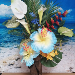 藍色木槿花束幻想婚禮裝飾懸掛赫科尼亞顏色龜背竹藍色星星 第2張的照片