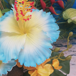 藍色木槿花束幻想婚禮裝飾懸掛赫科尼亞顏色龜背竹藍色星星 第5張的照片