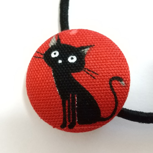 猫　ねこ　黒猫　花柄　ドット　イチゴ　くるみボタン　ヘアゴム　3個セット 猫 ねこ 黒猫 花柄 ドット イチゴ くるみボタン ヘアゴム 3個セット