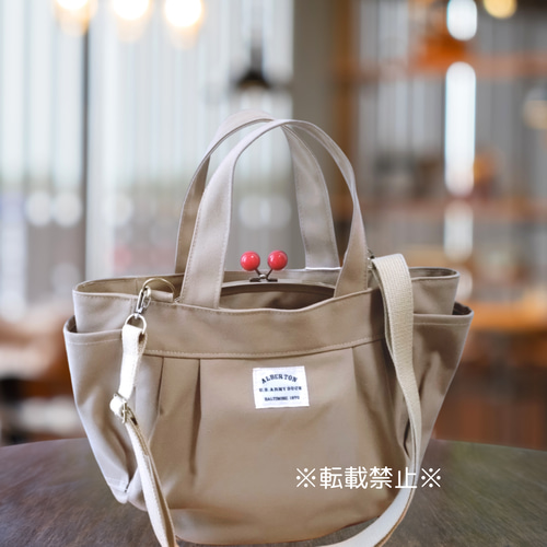 専用です！　　がま口バッグinバッグ　　2点 がま口インころんショルダー トートバッグ ベージュ×赤玉