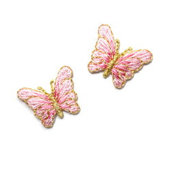 アップリケワッペン ミニバタフライ 金色糸ピンク2枚 UI  W-2195　蝶々　ちょうちょ 1枚目の画像