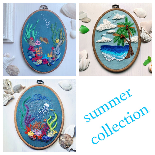 受注製作》deep sea 深海への旅 カメさんとともに 手刺繍タペストリー