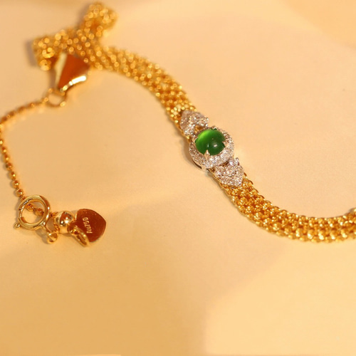 天然ダイヤモンド付きヒスイブレスレットk18 ブレスレット パール  