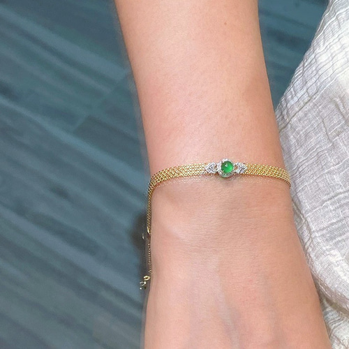 天然ダイヤモンド付きヒスイブレスレットk18 ブレスレット パール  