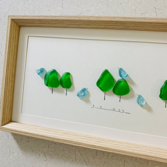 シーグラスアート 癒しの森 小鳥の世界 海の宝石 北欧 ガラス細工インテリア雑貨  観葉植物 大きいサイズ プレゼント 6枚目の画像