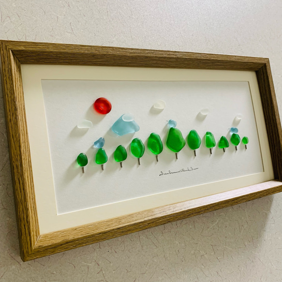 シーグラスアート 富士山 癒しの森 小鳥アート 海の宝石 ガラス細工