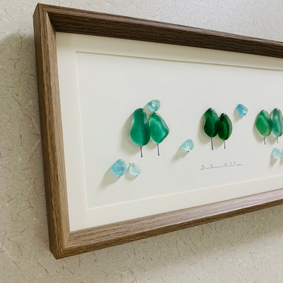 シーグラスアート 癒しの森 小鳥の世界 海の宝石 北欧 ガラス細工インテリア雑貨  観葉植物 大きいサイズ プレゼント 8枚目の画像