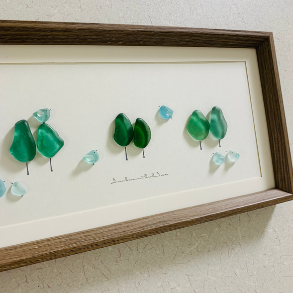 シーグラスアート 癒しの森 小鳥の世界 海の宝石 北欧 ガラス細工インテリア雑貨  観葉植物 大きいサイズ プレゼント 9枚目の画像