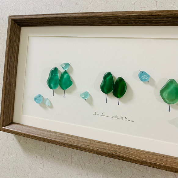 シーグラスアート 癒しの森 小鳥の世界 海の宝石 北欧 ガラス細工インテリア雑貨  観葉植物 大きいサイズ プレゼント 12枚目の画像