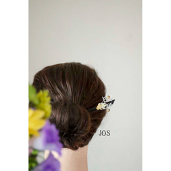 水草に乗る金魚 黄蝶貝細工と天然石シトリン 木製 かんざし 黒檀木 簪 髪飾り ヘアアクセサリー 14枚目の画像