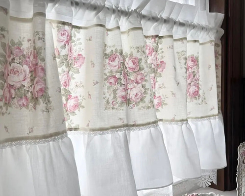 バラのブーケ フリルカフェカーテン カーテン EMI's Garden〜エミズ