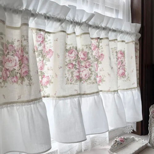 バラのブーケ フリルカフェカーテン カーテン EMI's Garden〜エミズ