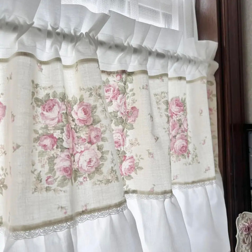 バラのブーケ フリルカフェカーテン カーテン EMI's Garden〜エミズ