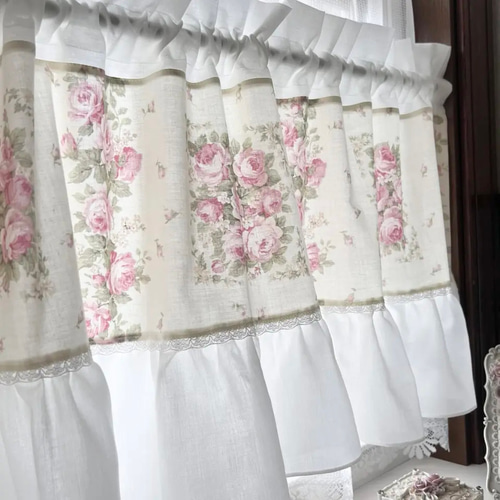 バラのブーケ フリルカフェカーテン カーテン EMI's Garden〜エミズ