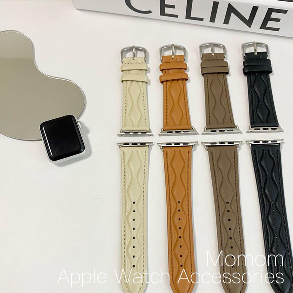 Apple Watchウェーブエンボスレザーベルト グレージュ 全サイズ対応 5枚目の画像