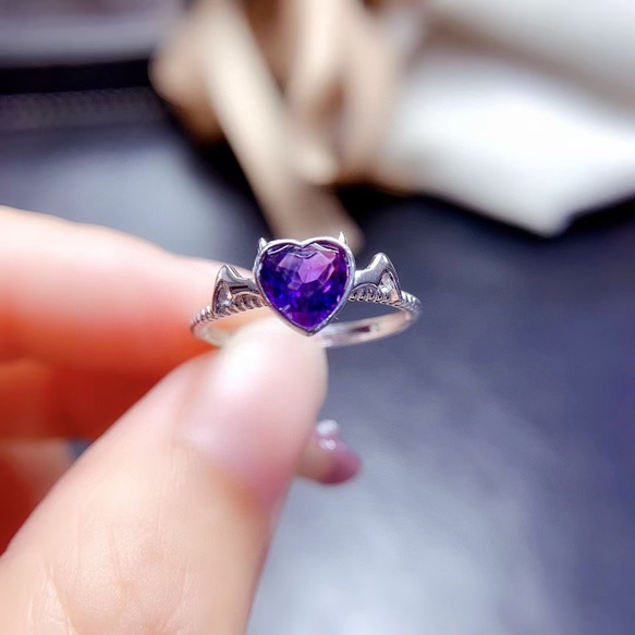 【K18】指輪 リング 紫 アメジスト？ ハート シンプル 綺麗 アクセサリー