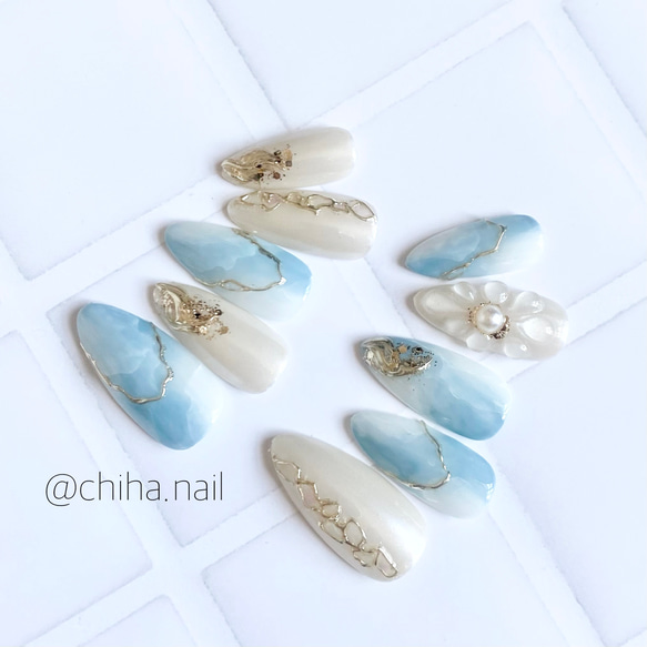 清涼感があり涼しげなデザイン 大人ニュアンスネイル／フリーサイズ