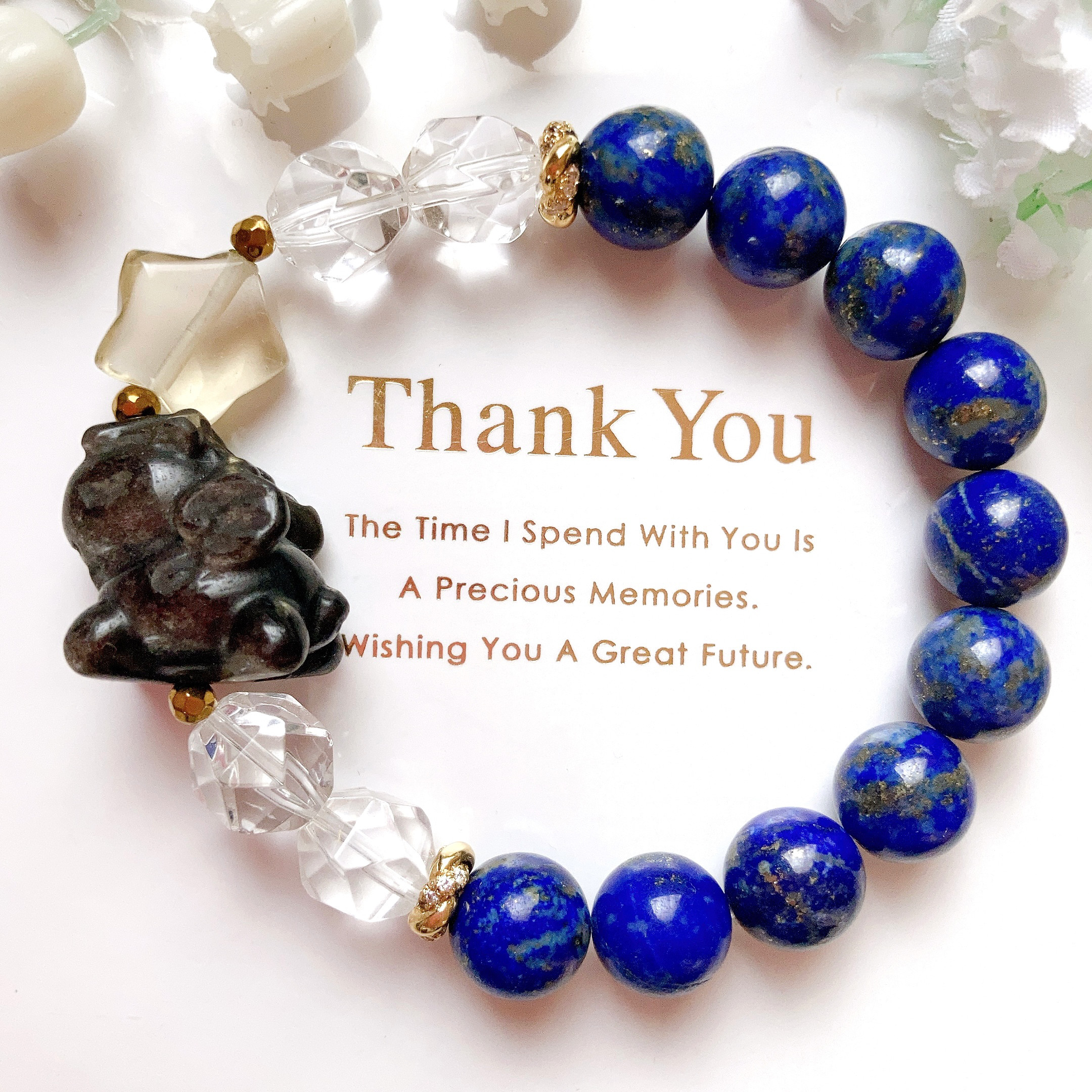 オブシディアンユニコーンちゃんお星様天然石ブレスレット