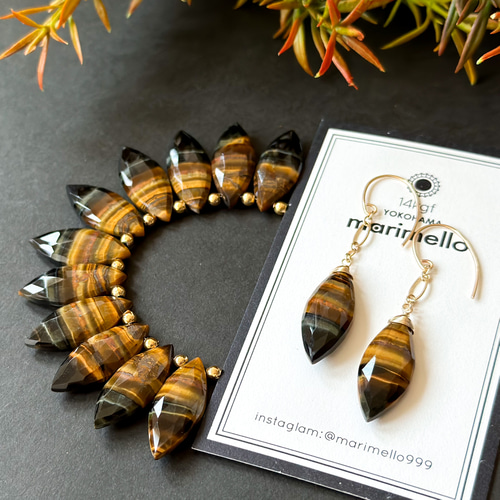14kgfバイカラーイエローオニキスカービングピアス/イヤリング