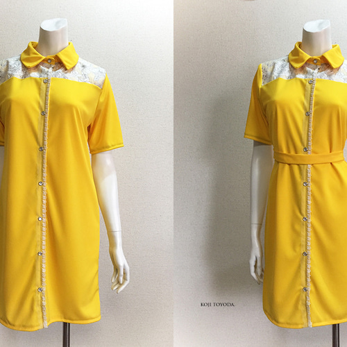 1点もの・デザイン画付き】ボタニカルフラワー柄切り替えイエロー  