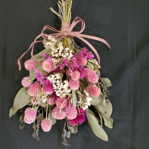 千日紅とホワイト小花のミニスワッグ 2個セット 千日紅とホワイト小花