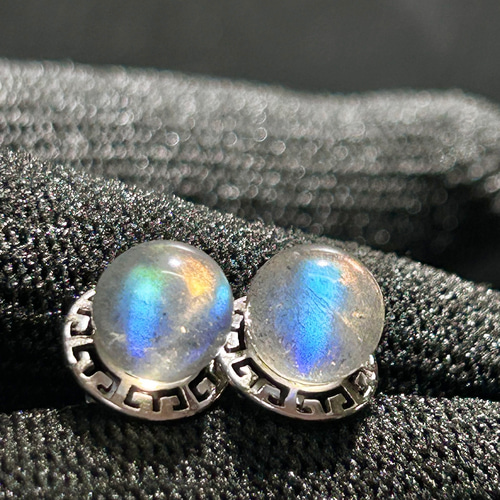 天然石スタッドピアス 高品質 ラブラドライト ピアス ペア1組 シルバー