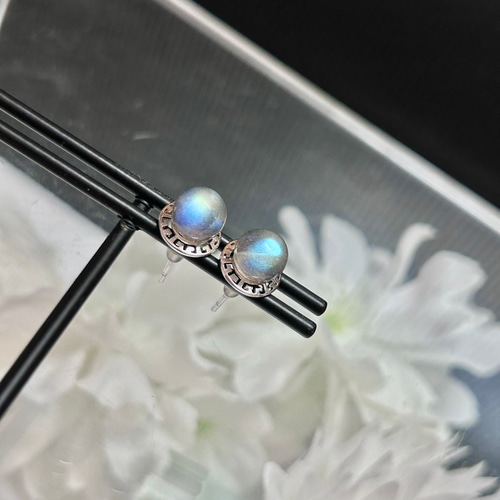 天然石スタッドピアス 高品質 ラブラドライト ピアス ペア1組 シルバー