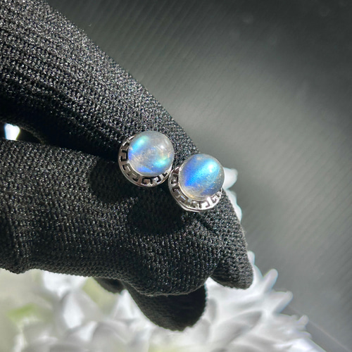 天然石スタッドピアス 高品質 ラブラドライト ピアス ペア1組 シルバー