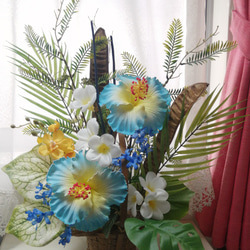 値下げ 青のハイビスカスのアレンジメント トロピカル スナップ