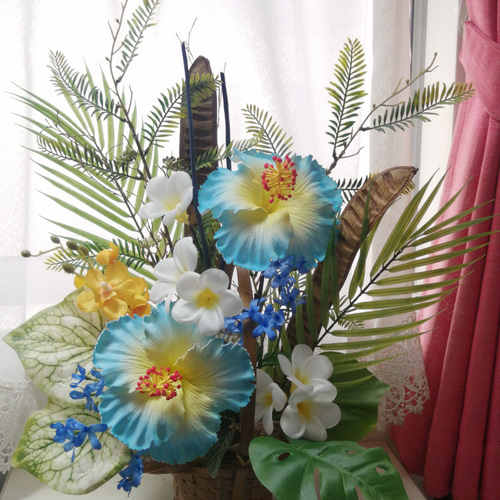 値下げ 青のハイビスカスのアレンジメント トロピカル スナップ