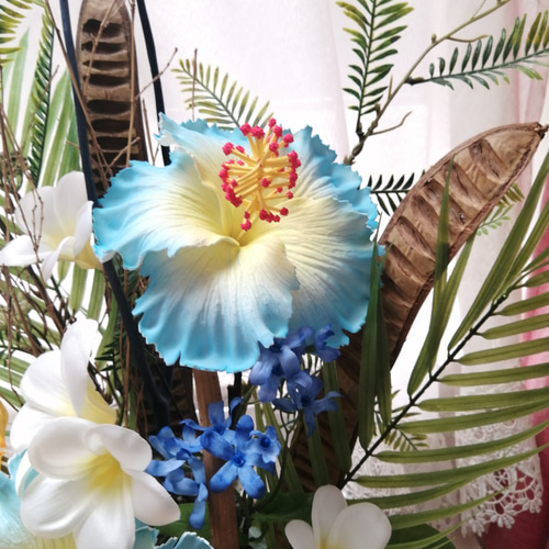 値下げ 青のハイビスカスのアレンジメント トロピカル スナップ