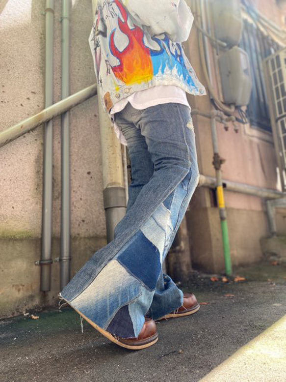 リメイクヒッピーデニム パッチワーク SW2-87 ロングパンツ リメイクヒッピーデニム パッチワーク SW2-87 ロングパンツ
