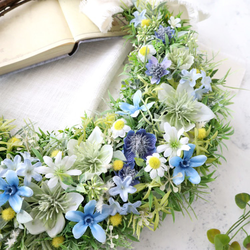 三日月ブルー爽やかリース 青の三日月リース アーティフィシャル