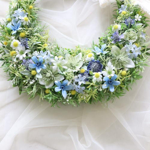 三日月ブルー爽やかリース 青の三日月リース アーティフィシャル