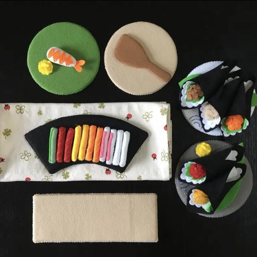 ハンドメイド フェルト手巻き寿司セット♪お片付けバックの通販