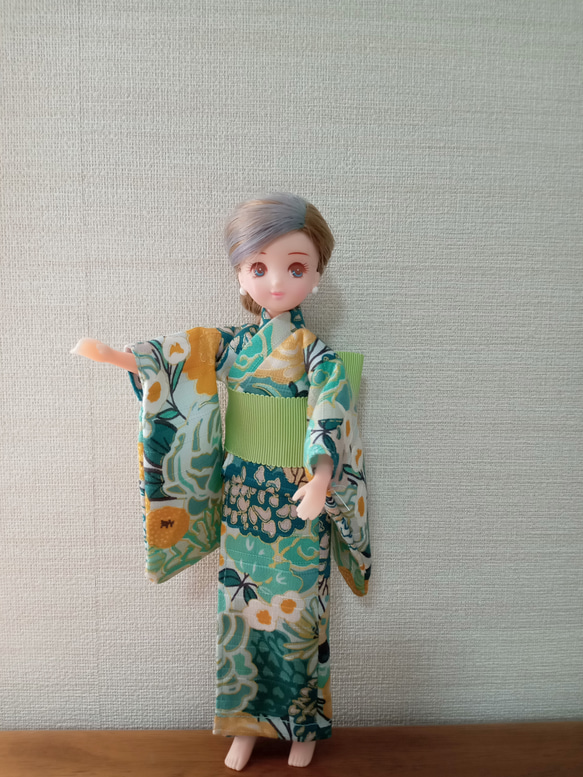 残わずか】《選べる帯シリーズ》リカちゃん浴衣セット 大輪（グリーン