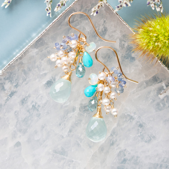 ぷしゅ♦︎14kgfピーターサイト・ブルージルコンイヤリング 14kgfブルージルコンピアス/イヤリング ぷしゅ♦︎14kgfピーターサイト