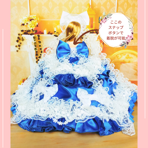 ゆ*ん様 ジェニーフレンド27cmドール服　ブルーのドレス ジェニー プリンセスドレス ハンドメイド服 ドール服 人形服