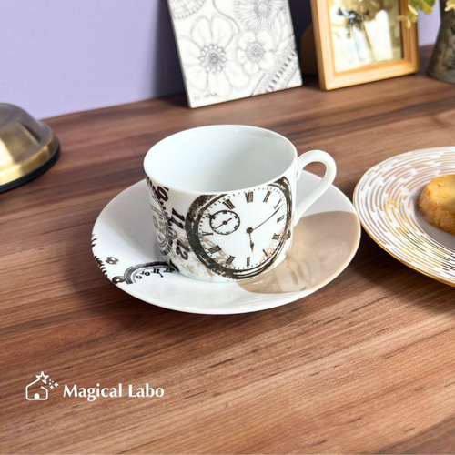 カフェ風クロック カップ＆ソーサー☆一客 ティーカップ Magical Labo