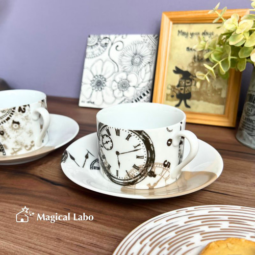 カフェ風クロック カップ＆ソーサー☆一客 ティーカップ Magical Labo