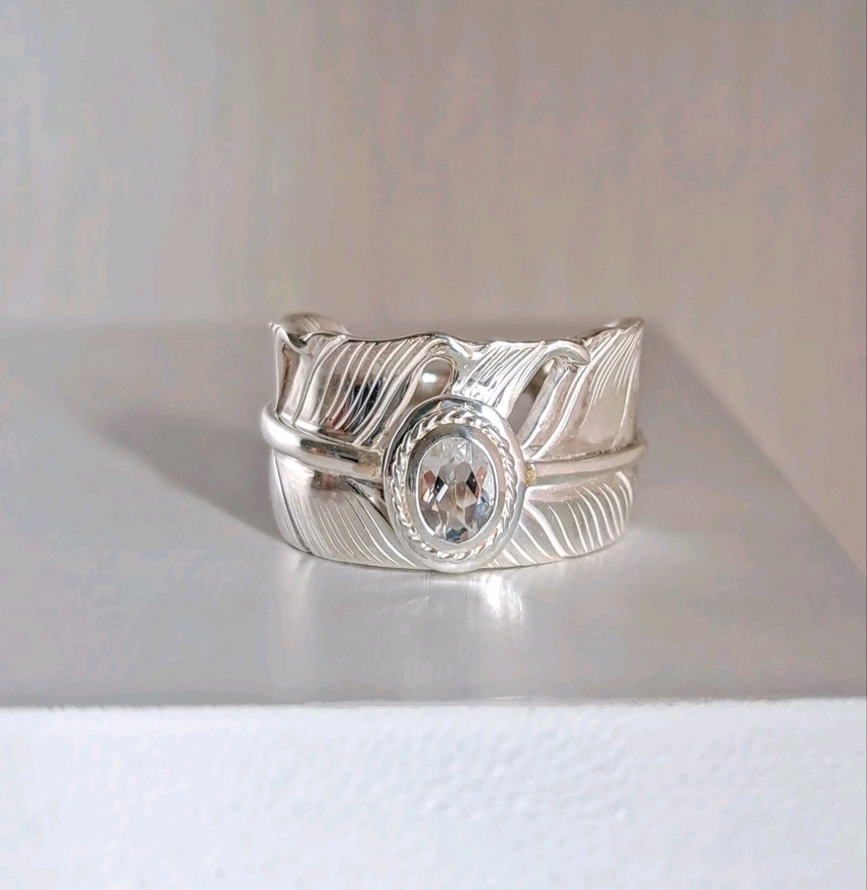 【 水晶 フェザーリング L】羽 羽根 フェザー指輪    シルバーフェザー 京都シルバーアクセサリー kyoto