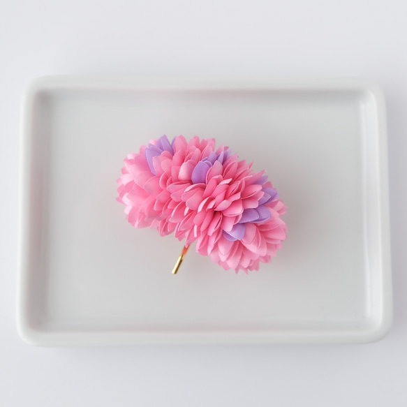 PF/染花のヘアカフス ポニーフック ピーチピンク/ライラック 布花 -飾る花- 2枚目の画像
