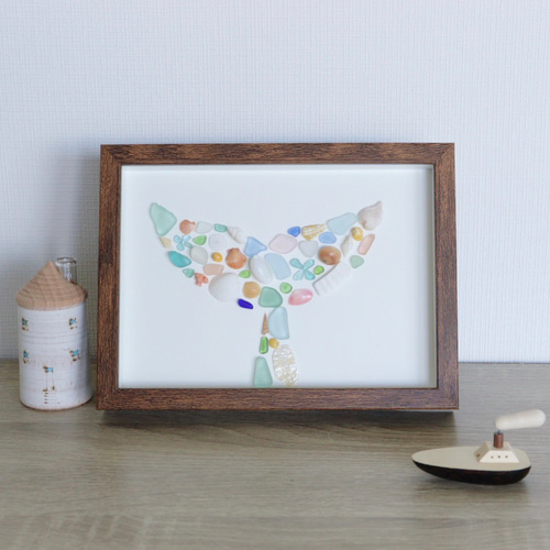 シーグラスアート＊くじらとお花✩.*˚ シーグラスアート＊くじらとお花✩.*˚ シーグラスアート＊クジラ＊月＊