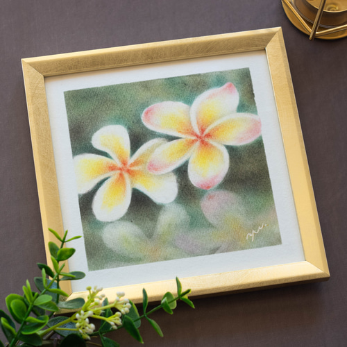 【1点もの】プルメリアの額縁付絵画 1点もの】プルメリアの額縁付絵画